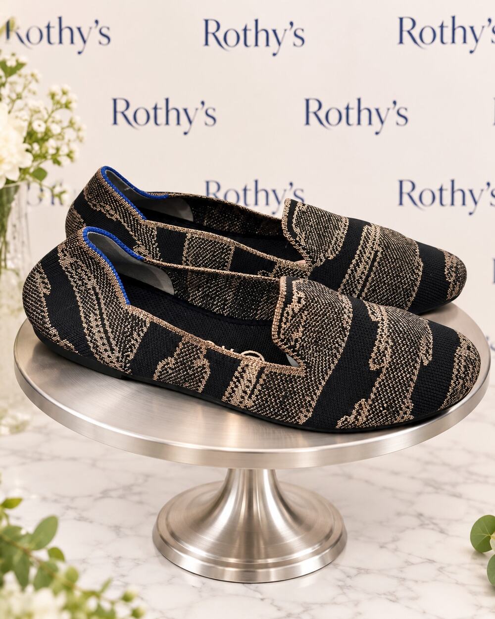 Rothy’s The Loafer Golden Shimmer Black Gold Flats Women’s 6.5